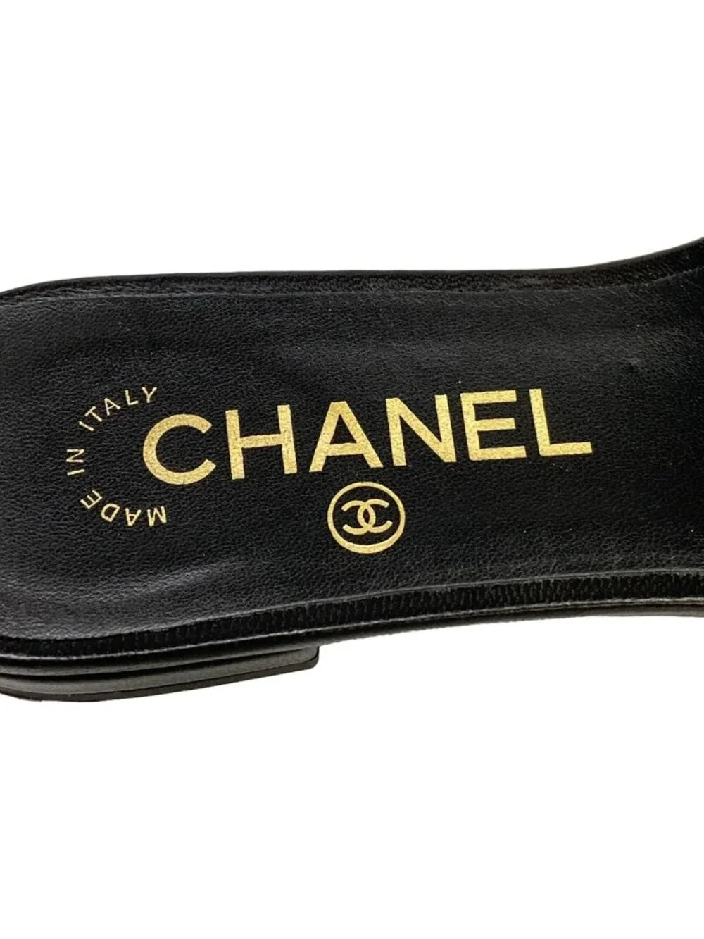 Chanel Sandals 35 C Black Beads CC Logo Open Toe Leather